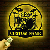Custom Drummer Metal Sign, Drummer Wall Art LED Lights, Personalized Drum Player Name Sign, Drum Music Room Decor, Kids Nursery Decoration