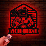 Personalized US Welder Metal Sign with Led Light, Custom Mechanic Name Wall Art, Ironworker Sign, Welder Metal Wall Art, Welder Gift