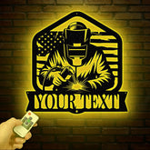 Personalized US Welder Metal Sign with Led Light, Custom Mechanic Name Wall Art, Ironworker Sign, Welder Metal Wall Art, Welder Gift