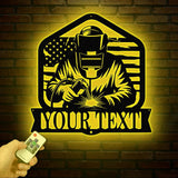 Personalized US Welder Metal Sign with Led Light, Custom Mechanic Name Wall Art, Ironworker Sign, Welder Metal Wall Art, Welder Gift