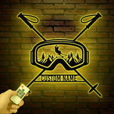 Custom Snowboarding Metal Wall Art, Personalized Ski Goggles Sign, Mountain Skiing Decor, Snowboarder Gift, LED Light Home Wall Art