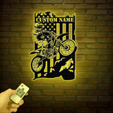 Custom Dirt Bike Metal Sign with LED, Personalized Motocross Biker Wall Art, Motorcycle Racing Gift, Man Cave Decor, Garage Sign