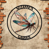 Custom Dragonfly Garden Metal Sign, Dragonfly Yard Stake, Personalized Garden Decor, Custom Garden Name Sign, Dragonfly Yard Art
