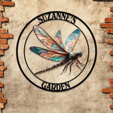 Custom Dragonfly Garden Metal Sign, Dragonfly Yard Stake, Personalized Garden Decor, Custom Garden Name Sign, Dragonfly Yard Art