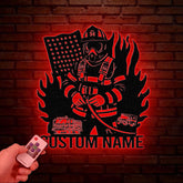 Personalized Fireman Metal Sign with LED Lights, Custom Firefighter Gift, Fireman Wall Art, Fire Department Decor, Firefighter Home Sign