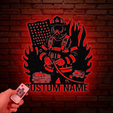 Personalized Fireman Metal Sign with LED Lights, Custom Firefighter Gift, Fireman Wall Art, Fire Department Decor, Firefighter Home Sign