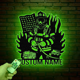 Personalized Fireman Metal Sign with LED Lights, Custom Firefighter Gift, Fireman Wall Art, Fire Department Decor, Firefighter Home Sign