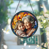 Personalized Grandma And Grandkids Portrait Faux Stained Glass, Custom Photo Family Window Hanging Ornament, Christmas Gift For Mom, Grandma