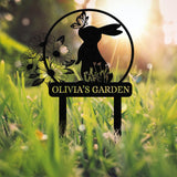 Custom Rabbit Garden Sign, Personalized Metal Yard Sign, Bunny Outdoor Decor, Garden Name Plaque, Decorative Yard Sign, Gardening Gift