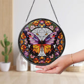 Purple Butterfly Stained Glass SunCatcher Butterfly Light Catcher Window Hanging Home Decor Butterfly with Flowers Garden Decor