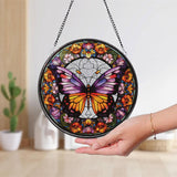 Purple Butterfly Stained Glass SunCatcher Butterfly Light Catcher Window Hanging Home Decor Butterfly with Flowers Garden Decor