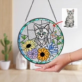 Personalized Floral Pet Portrait Stained Glass Suncatcher, Custom Dog Portrait from Photo, Pet Memorial Gift, Pet Lover Gift, Pet Loss Gift