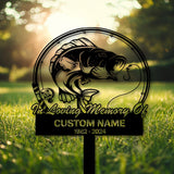 Personalized Bass Fishing Hunting Memorial Stake, Custom Metal Grave Marker, Remembrance Sign for Dad, Sympathy Gift for Hunter or Fisherman