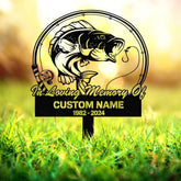 Personalized Bass Fishing Hunting Memorial Stake, Custom Metal Grave Marker, Remembrance Sign for Dad, Sympathy Gift for Hunter or Fisherman