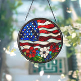 Patriotic USA Flag Glass Suncatcher, 4th of July Window Decor, Independence Day Gift, Red White Blue Garden Flag, American Pride Decor