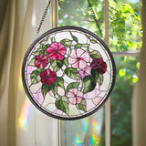 Pink Morning Glory Glass Suncatcher, Stained Glass Window Hanging, Gift for Mom or Grandma, Garden Floral Decor, Birthday Flower Ornament