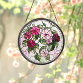 Pink Morning Glory Glass Suncatcher, Stained Glass Window Hanging, Gift for Mom or Grandma, Garden Floral Decor, Birthday Flower Ornament