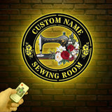 Custom Sewing Room Metal Sign, Personalized Quilting Sign with Flowers, Gift for Grandma, Embroidery Machine Decor, Craft Room Wall Art