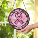 Breast Cancer Support Glass Suncatcher, Inspirational Window Art, Pink Ribbon Gift for Her, Garden or Home Decor, Cancer Survivor Keepsake