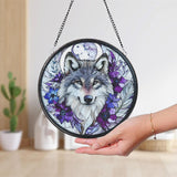 Mystical Wolf Stained Glass Suncatcher, Fall Gothic Window Decor, Wildlife Hanging Ornament, Gift for Nature and Animal Lovers