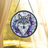 Mystical Wolf Stained Glass Suncatcher, Fall Gothic Window Decor, Wildlife Hanging Ornament, Gift for Nature and Animal Lovers
