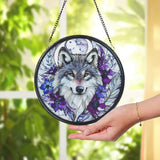 Mystical Wolf Stained Glass Suncatcher, Fall Gothic Window Decor, Wildlife Hanging Ornament, Gift for Nature and Animal Lovers