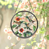 Hibiscus and Hummingbird Glass Ornament, Floral Window Hanging, Tropical Bird Lover Gift, Mother’s Day or Birthday Handmade Decor
