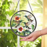 Hibiscus and Hummingbird Glass Ornament, Floral Window Hanging, Tropical Bird Lover Gift, Mother’s Day or Birthday Handmade Decor