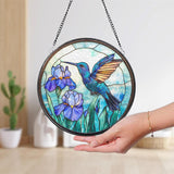Hummingbird & Iris Window Hanging, Glass Floral Decoration, Bird and Flower Decor, Mother’s Day or Birth Month Gift for Her
