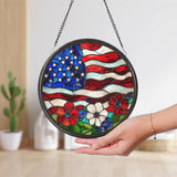 Patriotic USA Flag Glass Suncatcher, 4th of July Window Decor, Independence Day Gift, Red White Blue Garden Flag, American Pride Decor