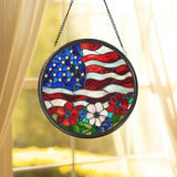 Patriotic USA Flag Glass Suncatcher, 4th of July Window Decor, Independence Day Gift, Red White Blue Garden Flag, American Pride Decor