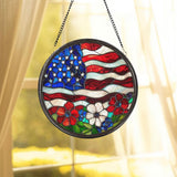 Patriotic USA Flag Glass Suncatcher, 4th of July Window Decor, Independence Day Gift, Red White Blue Garden Flag, American Pride Decor