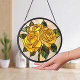 Gold Rose Glass Window Hanging, Stained Glass Rose Ornament, Floral Window Decor, Valentine Gift, Rose Sun Catcher for Home or Garden