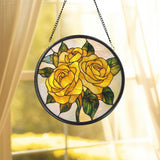 Gold Rose Glass Window Hanging, Stained Glass Rose Ornament, Floral Window Decor, Valentine Gift, Rose Sun Catcher for Home or Garden
