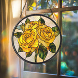 Gold Rose Glass Window Hanging, Stained Glass Rose Ornament, Floral Window Decor, Valentine Gift, Rose Sun Catcher for Home or Garden