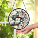 Sewing Machine Glass Suncatcher, Wild Flower Suncatcher for Window, Unique Gift for Tailor or Seamstress, Personalized Sewing Lover Gift