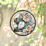 Sewing Machine Glass Suncatcher, Wild Flower Suncatcher for Window, Unique Gift for Tailor or Seamstress, Personalized Sewing Lover Gift
