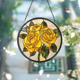 Gold Rose Glass Window Hanging, Stained Glass Rose Ornament, Floral Window Decor, Valentine Gift, Rose Sun Catcher for Home or Garden