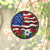 Patriotic USA Flag Glass Suncatcher, 4th of July Window Decor, Independence Day Gift, Red White Blue Garden Flag, American Pride Decor