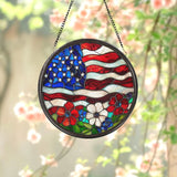 Patriotic USA Flag Glass Suncatcher, 4th of July Window Decor, Independence Day Gift, Red White Blue Garden Flag, American Pride Decor
