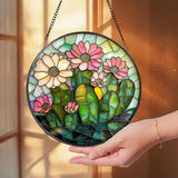 Glass Cactus Suncatcher: Floral Window Decor for Plant Lovers