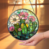 Glass Cactus Suncatcher: Floral Window Decor for Plant Lovers