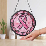 Breast Cancer Support Glass Suncatcher, Inspirational Window Art, Pink Ribbon Gift for Her, Garden or Home Decor, Cancer Survivor Keepsake
