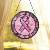 Breast Cancer Support Glass Suncatcher, Inspirational Window Art, Pink Ribbon Gift for Her, Garden or Home Decor, Cancer Survivor Keepsake