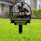 Cowboy Rider Memorial Metal Stake, Personalized Grave Marker Sign, Western Horse Tribute, Outdoor Cemetery Ranch Memorial Decor