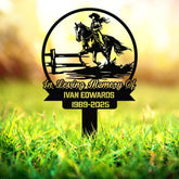 Cowboy Rider Memorial Metal Stake, Personalized Grave Marker Sign, Western Horse Tribute, Outdoor Cemetery Ranch Memorial Decor
