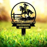 Cowboy Rider Memorial Metal Stake, Personalized Grave Marker Sign, Western Horse Tribute, Outdoor Cemetery Ranch Memorial Decor
