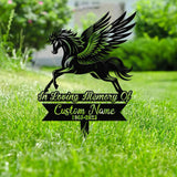 Pegasus Memorial Metal Stake, Personalized Grave Marker Sign with Wings, In Loving Memory Custom Name Plaque, Outdoor Cemetery Tribute