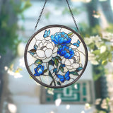 Royal Blue Peony Glass Suncatcher, Floral Window Hanging, Handmade Birth Month Flower Decor, Gift for Gardeners and Flower Lovers