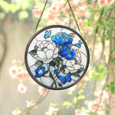 Royal Blue Peony Glass Suncatcher, Floral Window Hanging, Handmade Birth Month Flower Decor, Gift for Gardeners and Flower Lovers